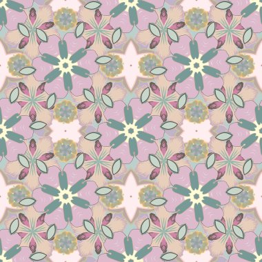 Kusursuz çiçek süsü. Kraliyet çiçeğiyle modern çiçek deseni. Renkli yönelim deseni yeşil, pembe ve gri renklerde.