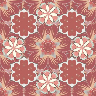 Dekoratif yaz çiçekleriyle kusursuz desen pembe, turuncu ve gri renkler, suluboya çizimi.