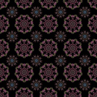 Mavi, pembe ve kahverengi renklerde vektör damaskesiz desen. Klasik lüks damaske süsü. Duvar kağıtları, tekstil ve ambalaj için kraliyet Victoria dönemi kusursuz dokusu. Enfes barok şablonu.