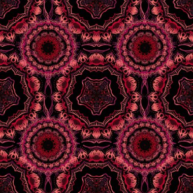 Kusursuz bir geçmişi var. Pembe, mor ve kırmızı renklerde klasik, dikişsiz desen. Zarif vektör damaske duvar kağıdı.