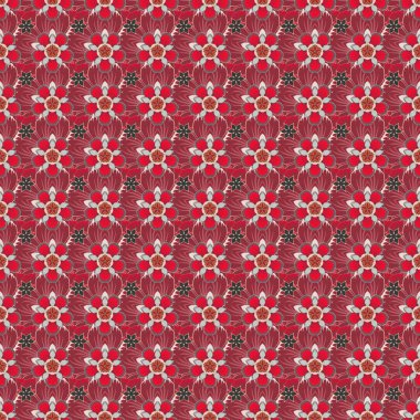 Çiçek baskısı. Modern Motley çiçek deseni pembe, gri ve kırmızı renklerde. Tekrarlanan Çiçek Deseni.