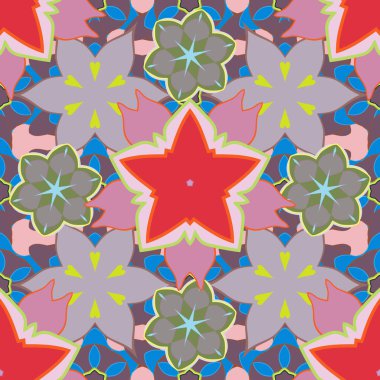 Mor, pembe ve mavi renklerde kusursuz çiçek deseni. Çiçeksiz desenli pek çok küçük vektör..