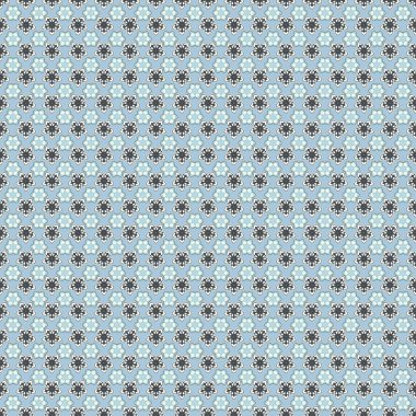 Mavi, gri ve beyaz renklerde sevimli çiçeklerle kusursuz çiçek deseni. Raster illüstrasyonu.