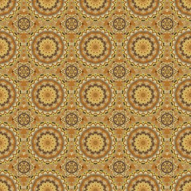 Çiçekli ve Mandala elementli zarif, pürüzsüz bir desen. Güzel turuncu, sarı ve yeşil elle çizilmiş kusursuz vektör çizimi.