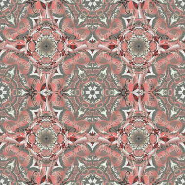 Pembe, gri ve bej renklerinde kusursuz bir süs. Sıkıntılı damask desensiz arkaplan fayansı.