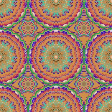 Vektörsüz damaske deseni, klasik duvar kağıdı, arka plan. Mavi, yeşil ve bej renklerde süs eşyası..