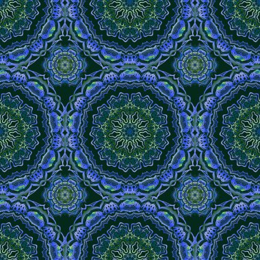 Vektör kesme kağıt dantel dokusu, siyah ve mavi tül, girdap gibi düz desen..