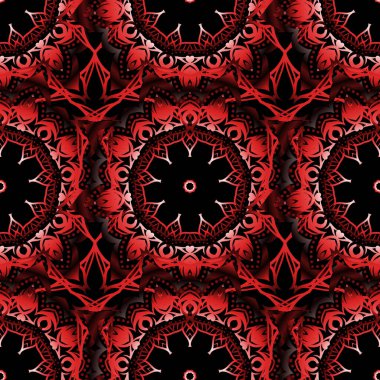 Çiçeksiz desen. Duvar kağıdı barok, Pembe, kırmızı ve kahverengi renklerde kusursuz vektör arkaplan.