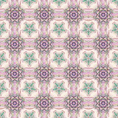 Ikat damaske desensiz arkaplan fayansı. Mavi ve pembe renklerle.