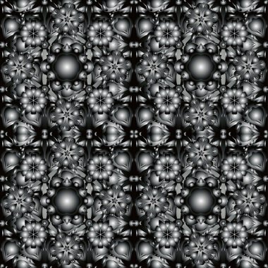 Doğum günü süsleri, tebrik kartları, web sayfaları. Tasarım için gümüş desenli süslemeler. Siyah, gri ve beyaz renkli lüks duvar kağıtları. Çiçeksel oryantal dekor. Doğu tarzında kusursuz vektör dokusu.