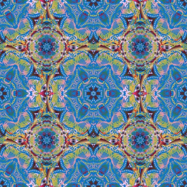 Mavi, yeşil ve mor renklerde süslü konuşmalar. Vektörsüz damaske deseni, klasik duvar kağıdı, arkaplan.