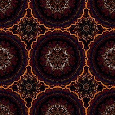 Kesik kağıt dantel dokusu, vektör tül arka plan, turuncu, kırmızı ve kahverengi renklerde girintisiz desen. Vektör illüstrasyonu.