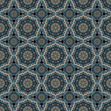 Yeşil, gri ve mavi soyut çiçek süsü, soyut dekoratif elementlerin vektörsüz deseni.