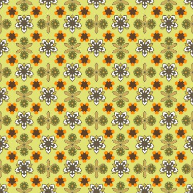 Çiçekli süs eşyası. Moda tekstili ve kumaşı için nakış. İşlemesiz desenli, sarı, kahverengi ve bej renkli güzel çiçekler..