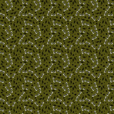 Suluboya resim ve şirin kiraz. Siyah, yeşil ve gri renklerde vektörsüz desen.