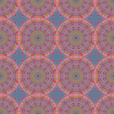 Mavi arka planda çok renkli ızgara. Çoklu renkli elementlerle vektörsüz desen.