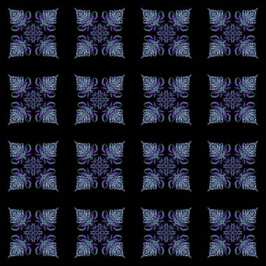 Siyah bir arkaplanda kusursuz bir çizim. Geometrik arkaplan. Menekşe, yeşil ve gri gradyanlı Raster geometrik kusursuz desen. Tasarımınız için, duvar kağıdı veya tekstil.