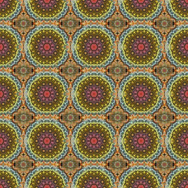El çizimi çizimi. Doğulu tarzı. Şam, sarı ve turuncu renklerde pürüzsüz desen. Eski bir çiçek süsü. Kumaş, duvar kağıdı, arkaplan, davet, paketleme ve kitap kapakları için tasarım.