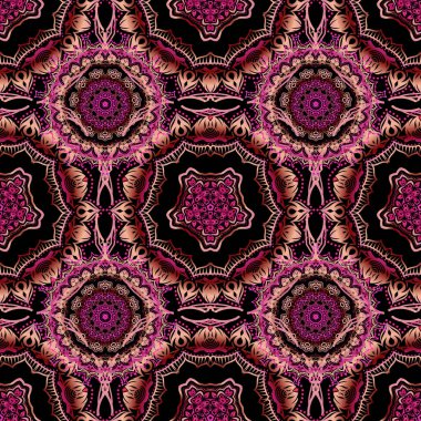 Çiçeksiz desen. Duvar kağıdı barok, pürüzsüz vektör arkaplan, siyah arkaplan üzerinde çoklu renk.