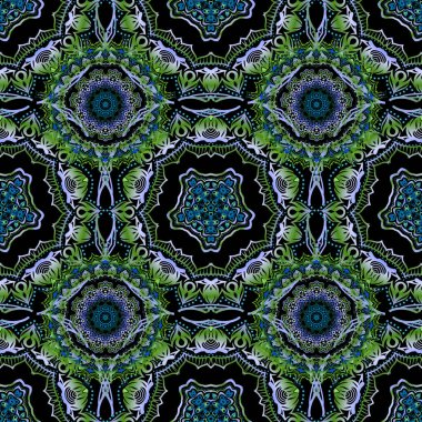 Vektör damaskesiz desen. Klasik lüks, eski moda İspanyol süsü, duvar kağıtları, tekstil ve ambalaj için kraliyet Victoria dönemi dikişsiz dokusu. Çok renkli karalamalı zarif barok şablonu