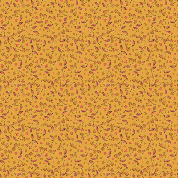 Vektorillustration Nahtloses Muster Sträuße Aus Orangefarbenen Gelben Und Schwarzen Kirschen — Stockvektor