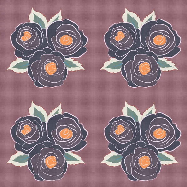 手绘花卉成分的无缝矢量图案 复古纺织品设计系列 1950年代至1960年代的主题 有玫瑰花和蓝色 褐色和粉色叶子的丝巾 — 图库矢量图片