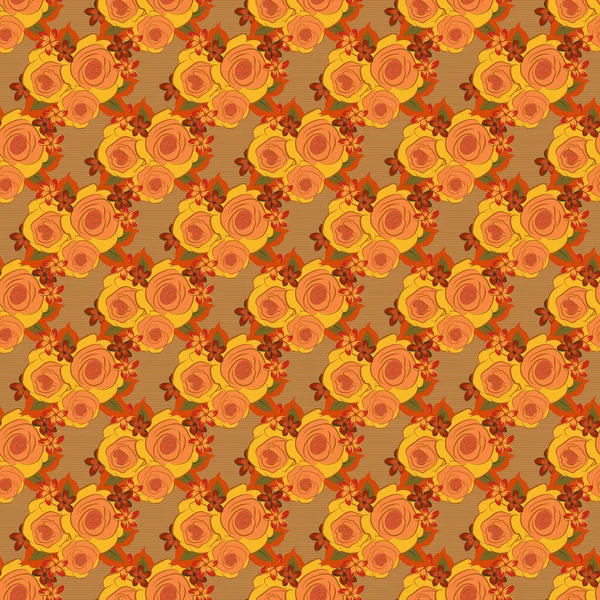 Summer Vintage Floral Greeting Card Blooming Brown Yellow Orange Rose — Stock Vector