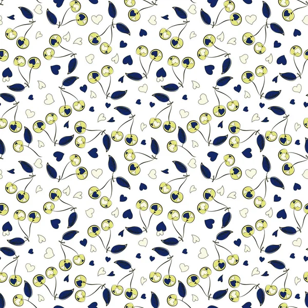 Patrón Sin Costura Abstracto Con Cereza Estilizada Azul Amarillo Verde — Archivo Imágenes Vectoriales