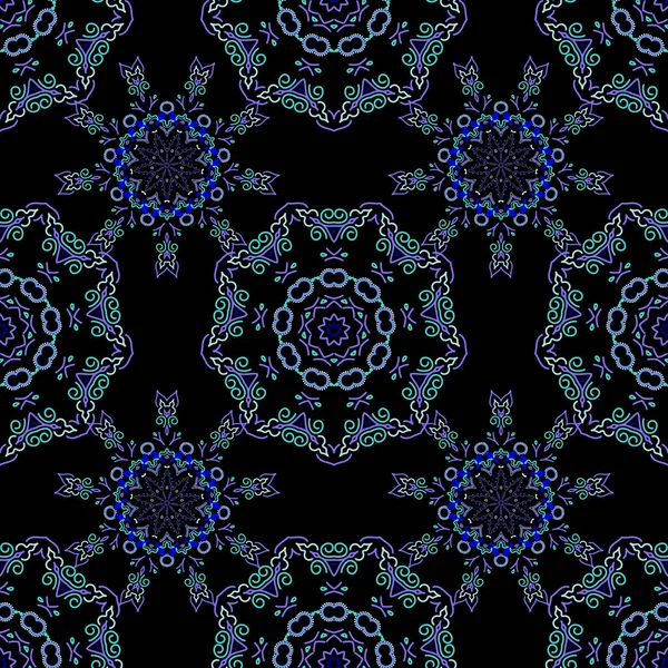 Vector Seamless Damask Pattern Classic Wallpaper Background Ornamental Border Blue — Stock Vector