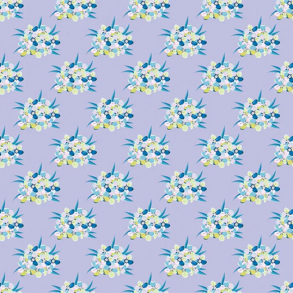 ベージュ 青と黄色の色で様式化された忘れ私 ない花とシームレスな花パターン ラスターイラスト — ストックベクタ