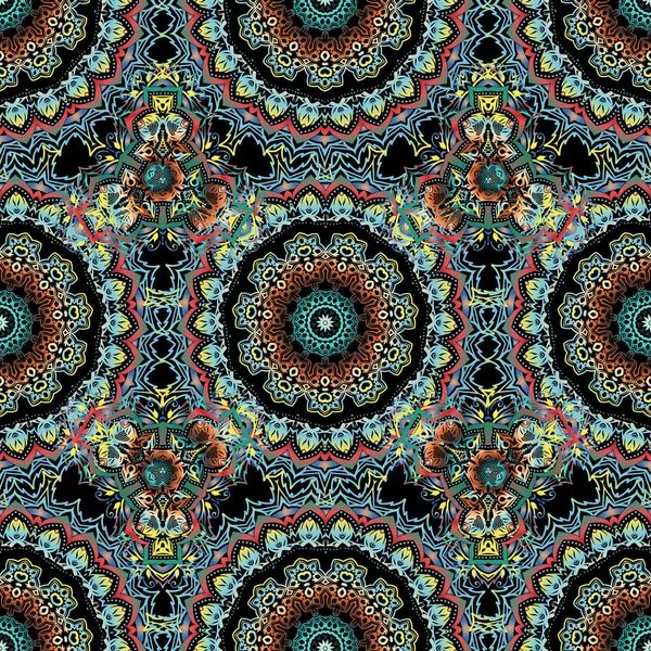 Élégant Motif Sans Couture Avec Des Éléments Floraux Mandala Belle — Image vectorielle