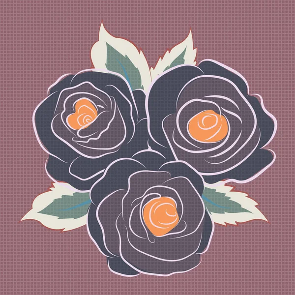 手绘花卉成分的无缝矢量图案 复古纺织品设计系列 1950年代至1960年代的主题 有玫瑰花和蓝色 褐色和粉色叶子的丝巾 — 图库矢量图片