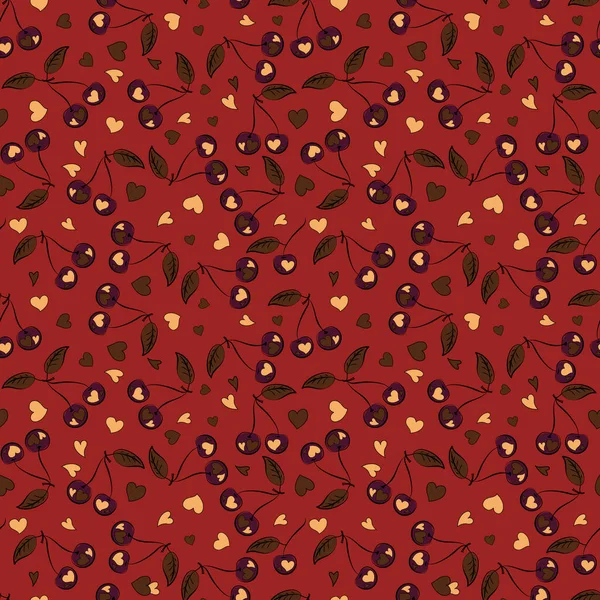 Exquisite pattern for design with cherry. Seamless watercolor pattern with orange, brown and red cherry. Vintage, retro. Trendy print. Beautiful pattern.
