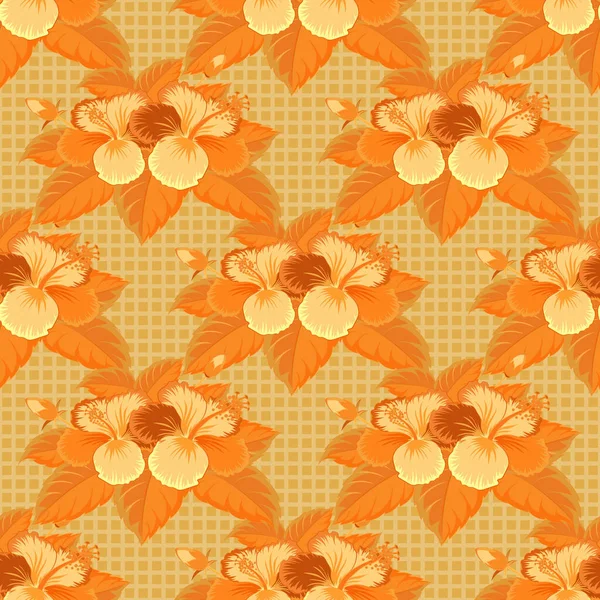 Vetor Vintage Tropical Hibisco Flores Cores Bege Laranja Amarelo — Vetor de Stock