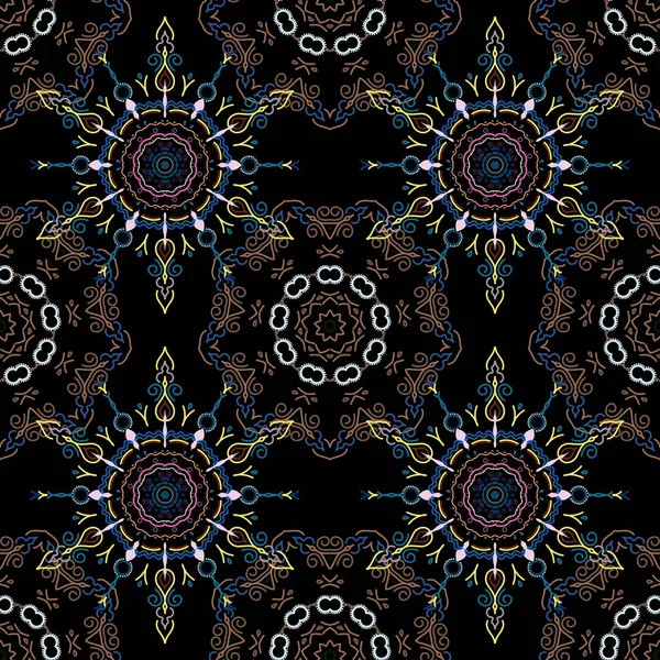 Königliche Tapete Vector Stilvolles Ornament Abstrakte Blumen Auf Schwarzem Hintergrund — Stockvektor