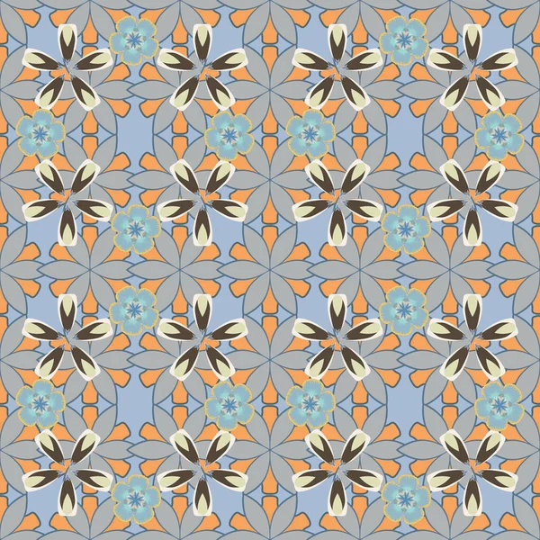 Seamless Pattern Little Flowers Blue Gray Yellow Colors Raster Cute — Stock Vector