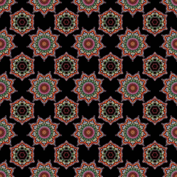 Illustration Vectorielle Orange Bleu Rouge Ikat Damassé Sans Couture Motif — Image vectorielle