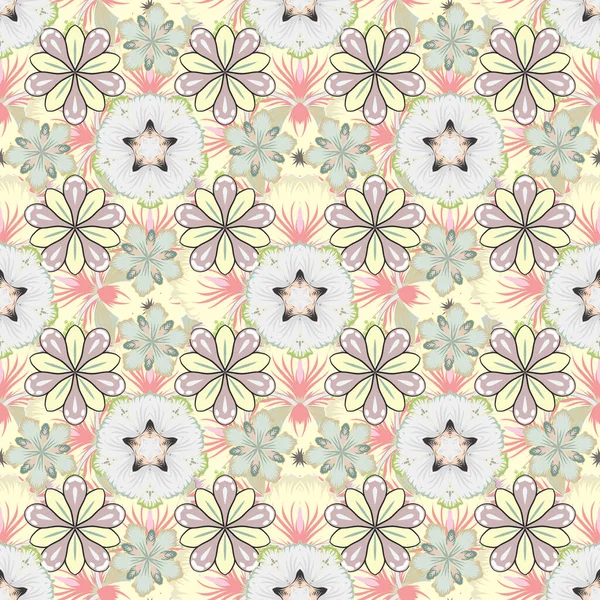 Vintage Motif Sans Couture Rose Gris Beige Motif Textile Brocart — Image vectorielle