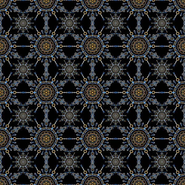 Patrón Navidad Sin Costuras Azul Negro Variados Copos Nieve Navidad — Archivo Imágenes Vectoriales
