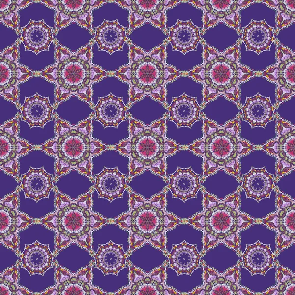 Бесшовный Растровый Разноцветный Орнамент Арабском Стиле Фиолетовом Фоне Шаблон Обоев — стоковый вектор