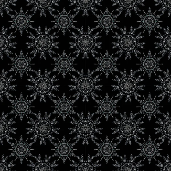 Квітковий Безшовний Візерунок Шпалери Бароко Безшовний Векторний Фон Сірий Чорному — стоковий вектор