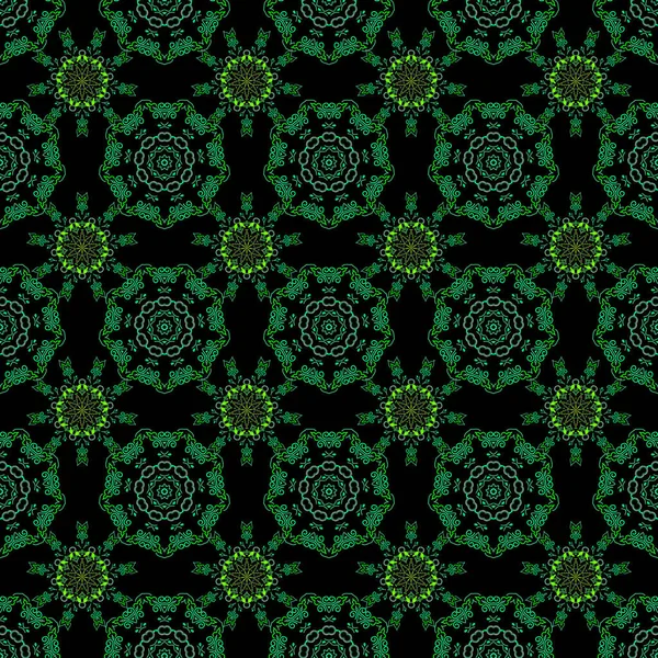 Damast Sömlös Blommönster Gröna Färger Kunglig Tapet Abstrakta Blommor Svart — Stock vektor