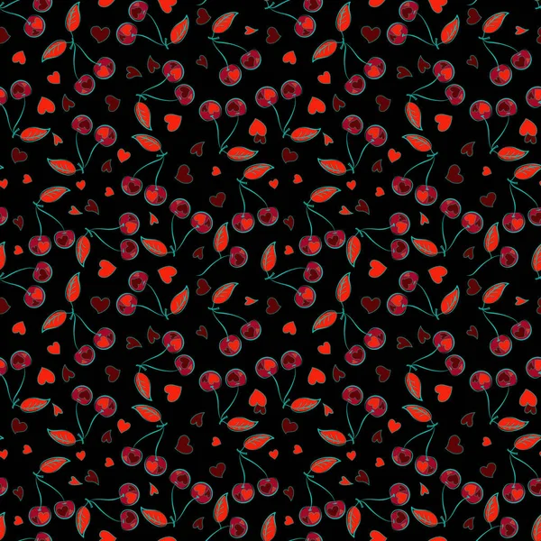 Векторні Ілюстрації Модний Безшовний Візерунок Вишні Сірих Коричневих Червоних Кольорах — стоковий вектор