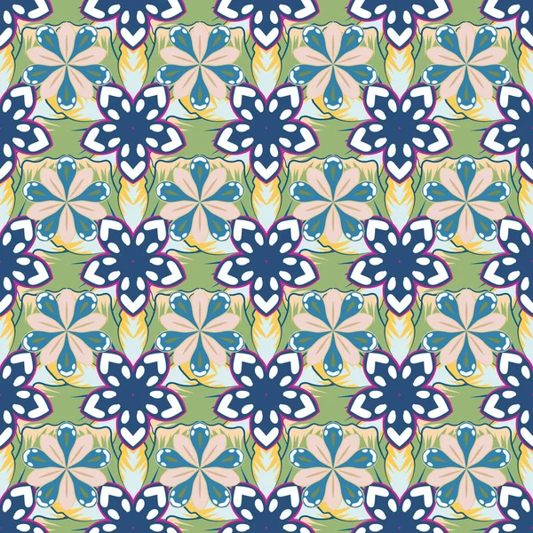 Abstrakte Eleganz Vektor Nahtlose Muster Mit Blumen Weißen Blauen Und — Stockvektor