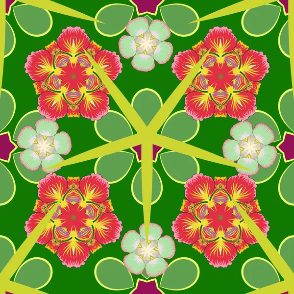 Abstract Elegantie Vector Naadloos Patroon Met Bloemen Groene Roze Gele — Stockvector
