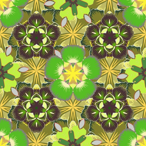Patrón Sin Costura Amarillo Verde Marrón Para Impresión Digital Superficie — Archivo Imágenes Vectoriales