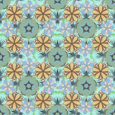 Arabesk 'li, yeşil, mavi ve kahverengi elementli doğu vektörleri. Geleneksel klasik süs.