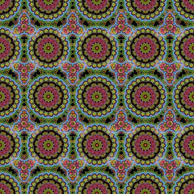 Kusursuz arka plan, grunge tarzı. Vektör çizimi. Kahverengi, mavi ve yeşil Şam desenli duvar kağıdı.