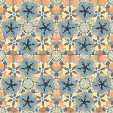 Davetiyeler için dekorasyon, tebrik kartları, bej, mavi ve sarı renkli teşekkür mesajı. Vektör açgözlülüğü ve tasarım için kusursuz desen. Viktorya tarzı elementler.