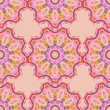 Sarı, pembe ve kırmızı renklerde Victoria dönemi arkaplanı. Vektör çizimi. Kusursuz damaske deseni.